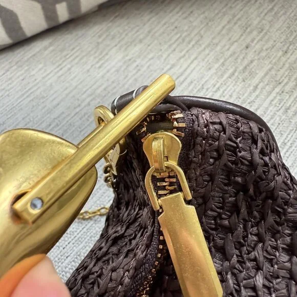 Neiman Marcus Coffee Handmade Straw Crossbody Bag - Picture 9 of 9